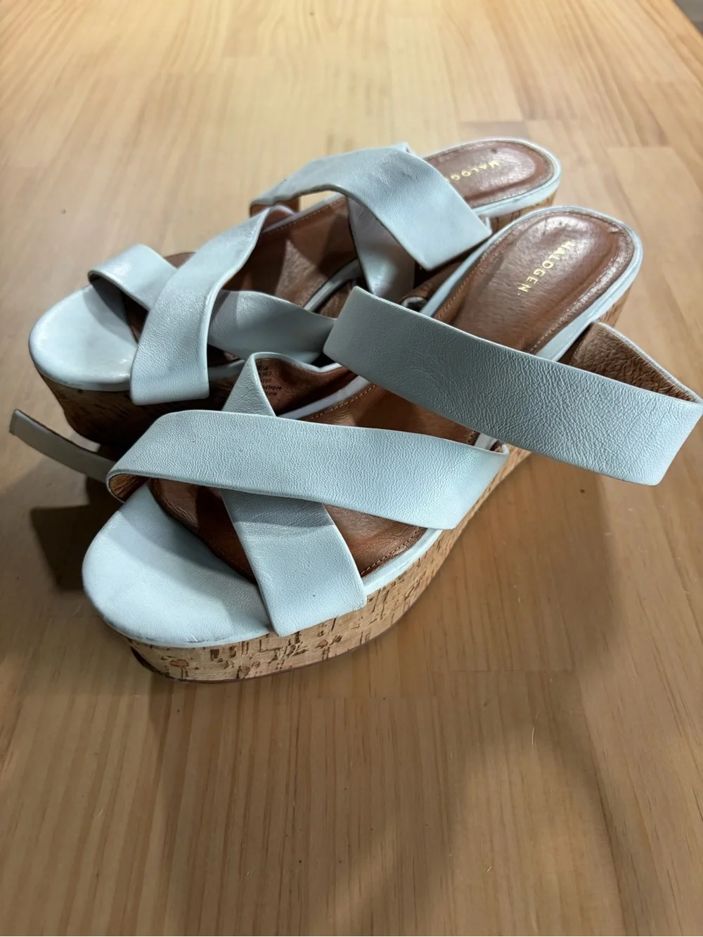 Halogen White Cork-Platform Crisscross Slide Wedge Sandals A6
